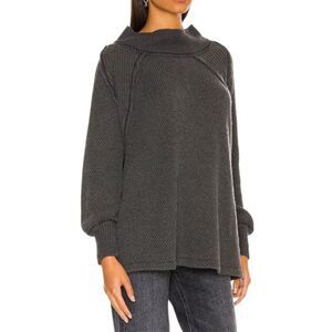 Free People Women's She's A Keeper Boho Top Charcoal Gray Long Sleeve Oversize S